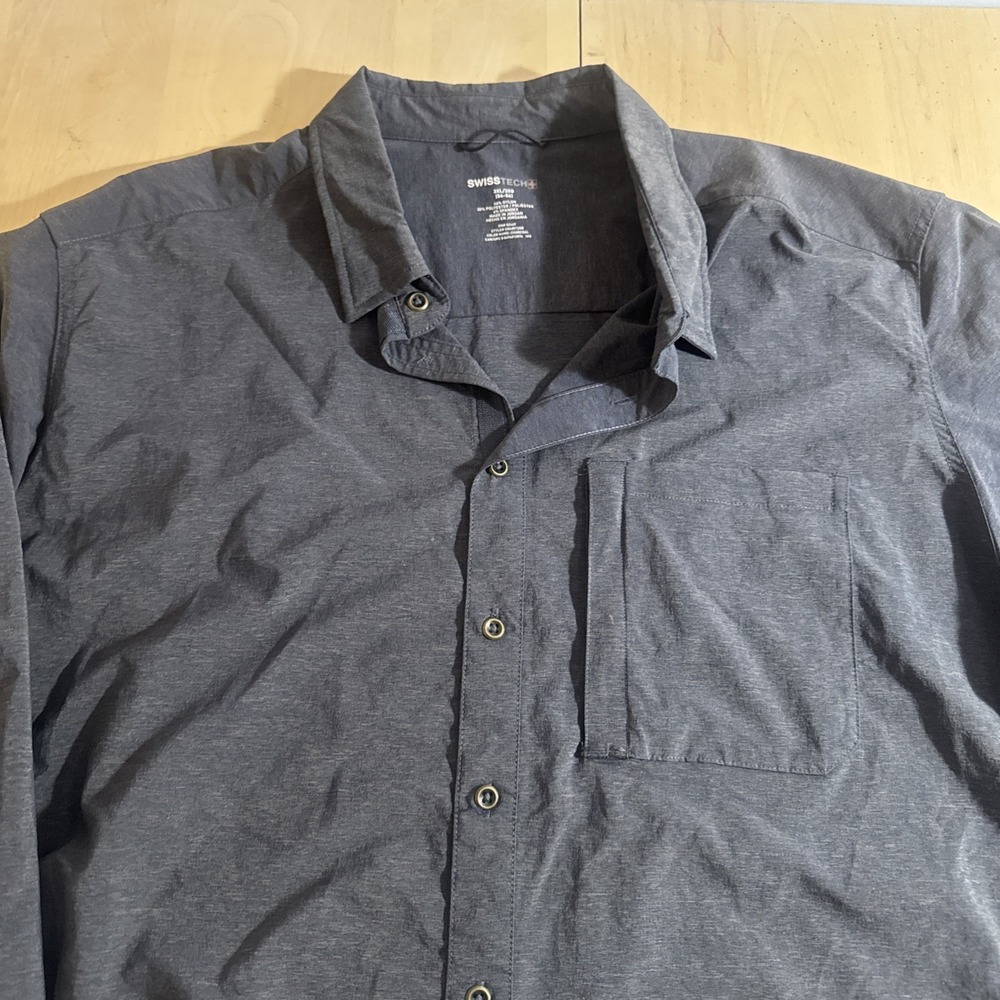 Swiss Tech Nylon Long Sleeve Button‎ Up Grey Blue SIZE 3XLARGE